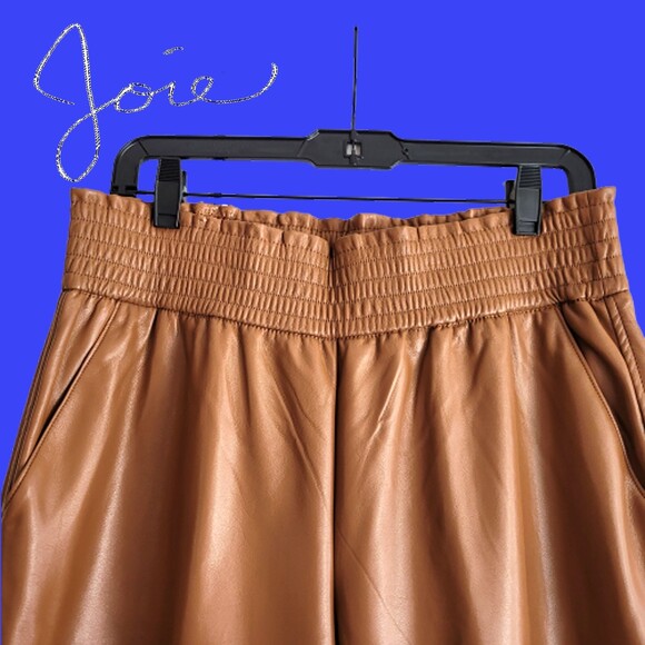 JOIE NEW Faux Leather Smocke-Cinche Waist Straight Leg Jogger L - Picture 2 of 11